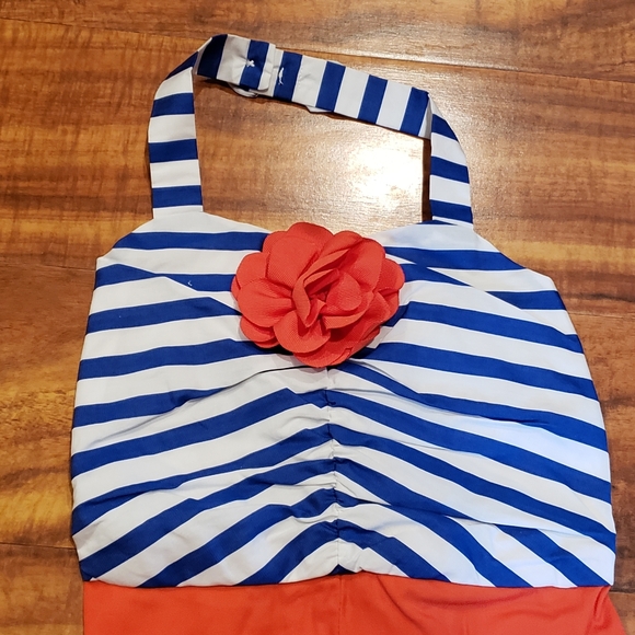 Janie and Jack NWT 12-18 months blue/white/orange romper, matching sunhat - Picture 3 of 8